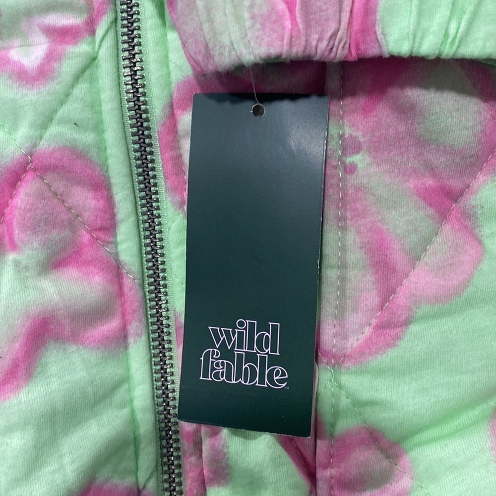 Women’s Hooded Quilted Jacket - Wild Fable Mint Green Floral Size L - Picture 7 of 7